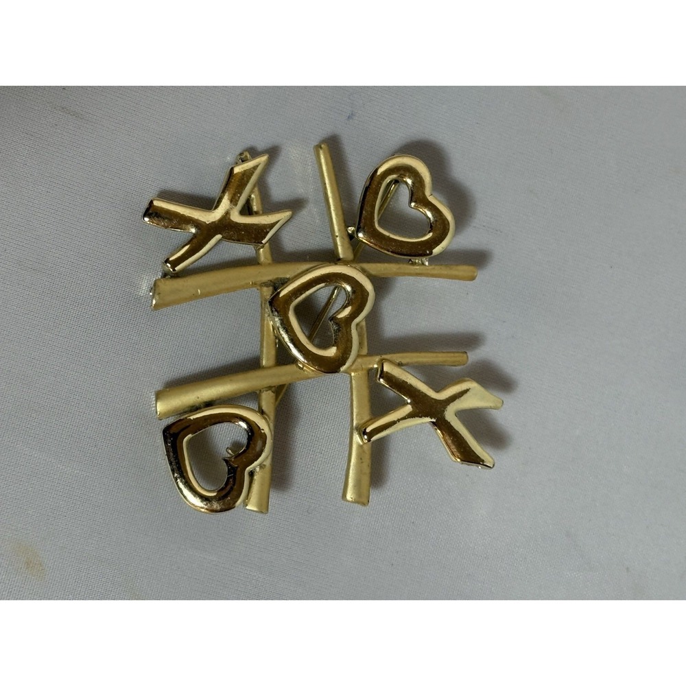 AJC Tic Tac Toe Brooch Gold Tone Signed Vintage